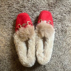Red Fur Lined Loafers